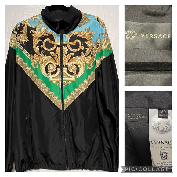 Versace Barocco Patterned Windbreaker Track Jacket Zip-up NWOT Sz. 50 - Picture 2 of 5